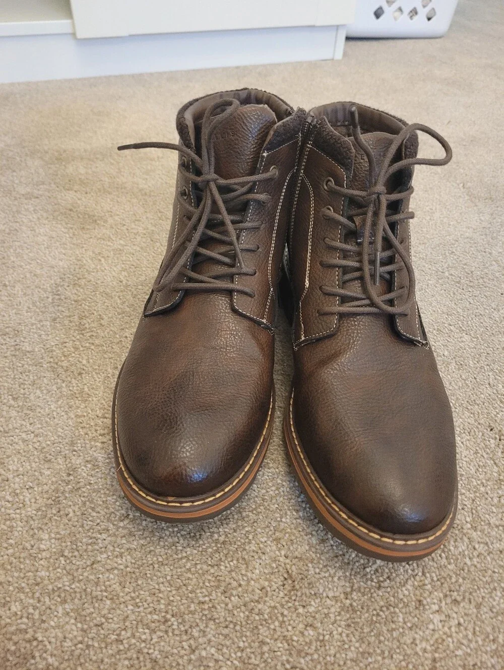 NEW Perry Ellis Portfolio Mens Sebastian Lace Up Side Zip Brown Leather Boots 9